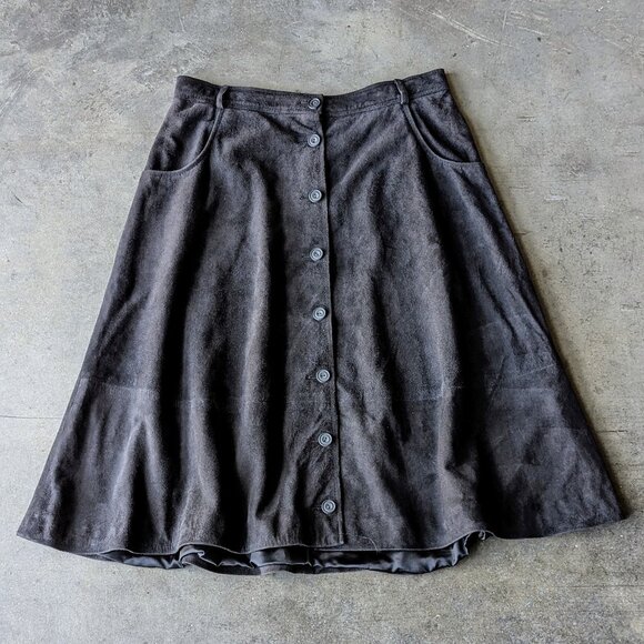 Vintage Jaeger Great Britain Real Suede Button Front A-Line Skirt size 14 - Picture 1 of 7